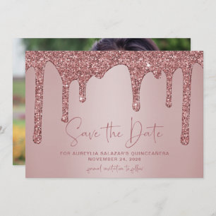 Rose Gold Glitzer Tropfen Quinceanera Save the Dat Save The Date