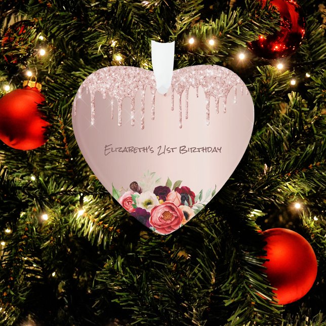 Rose Gold Glitzer Tropfen Rosa Blume Ornament (Von Creator hochgeladen)