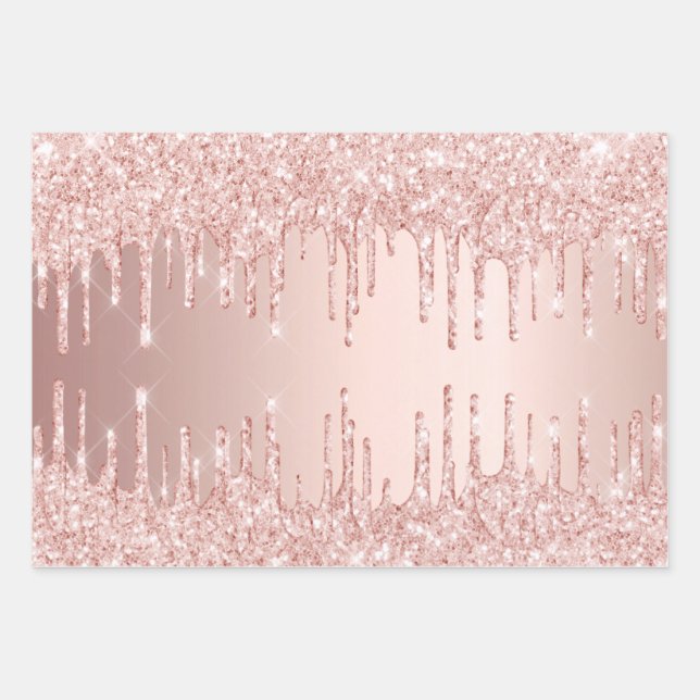 Rose Gold Glitzer Tropfen Rosa Funkelglasur gürtli Geschenkpapier Set (Vorderseite)