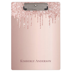 Rose Gold Glitzer Tropfen Rosa Name Klemmbrett