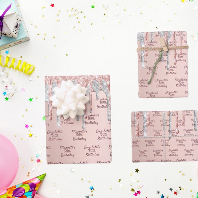 Rose Gold Glitzer Tropfen Rosa Silber Geschenkpapier Set (Von Creator hochgeladen)