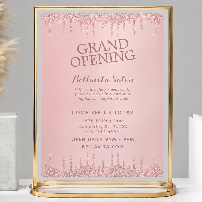 Rose Gold Glitzer Tropfen Salon Grand Opening Flyer (Von Creator hochgeladen)