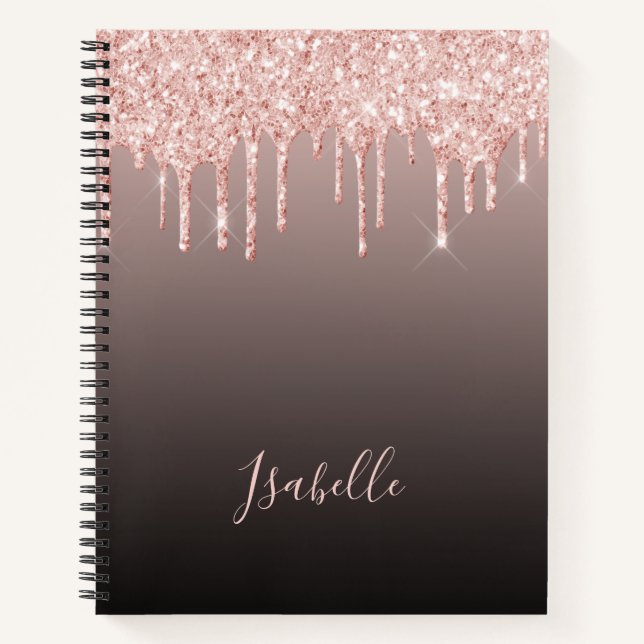 Rose Gold Glitzer Tropfen schwarzer Kupferfarbe Notizbuch (Vorderseite)