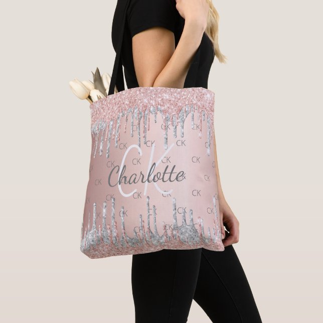 Rose Gold Glitzer Tropfen silber monogramm elegant (Von Nahem)