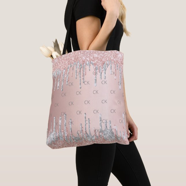 Rose Gold Glitzer Tropfen silber monogramm elegant (Von Nahem)