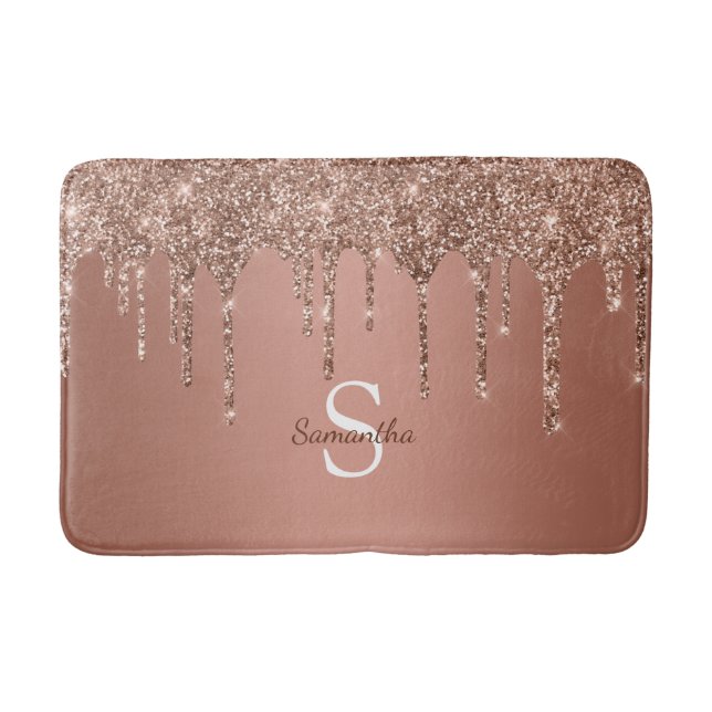 Rose Gold Glitzer Tropfen Sparkle Monogram Name Badematte (Vorderseite)