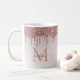 Rose Gold Glitzer Tropfen Sparkle Monogram Script Kaffeetasse