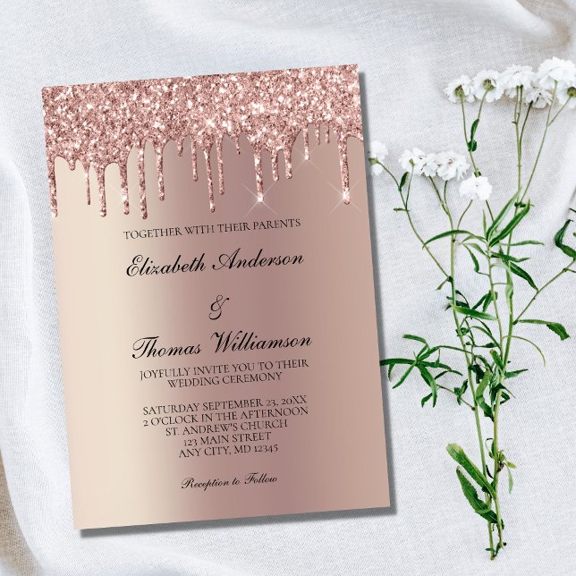 Rose Gold Glitzer Tropfen Trendy Elegante Hochzeit Einladung (Von Creator hochgeladen)