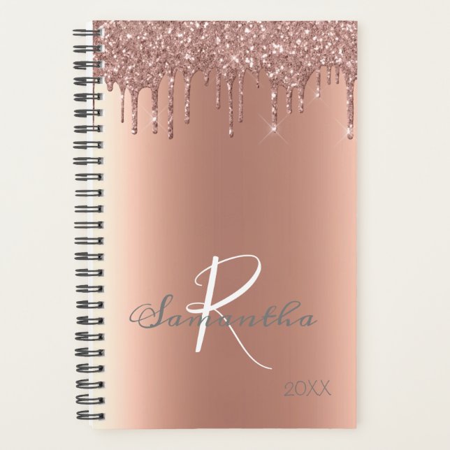 Rose Gold Glitzer Tropfen Trendy Yeypgramm Planer (Vorderseite)