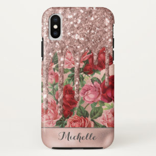 Rose Gold Glitzer Tropfen Vintag Rose Blumenname Case-Mate iPhone Hülle