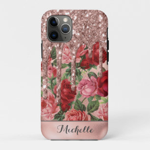 Rose Gold Glitzer Tropfen Vintage Rose Blumenbezei Case-Mate iPhone Hülle