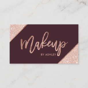 Rose Gold Glitzer Typografie Bordeaux Make-up Visitenkarte