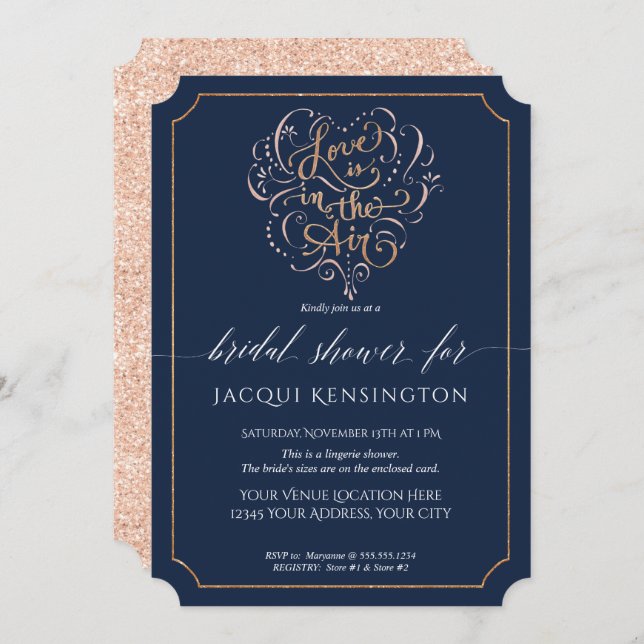 Rose Gold Glitzer Typografie Brautparty Einladung (Vorne/Hinten)
