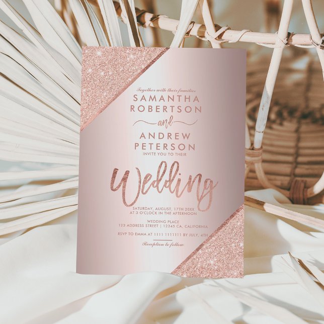 Rose Gold Glitzer Typografie Metallfolie Hochzeit Einladung (Von Creator hochgeladen)