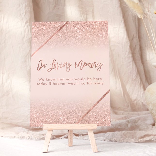 Rose Gold Glitzer Typografie Rosa Schild Einladung (Rose gold glitter typography blush pink sign invitation, in loving memory)