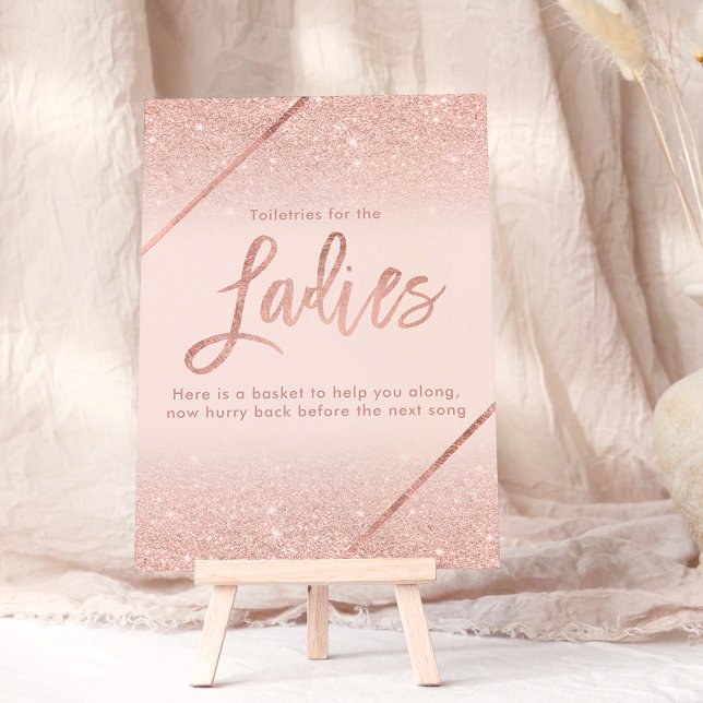 Rose Gold Glitzer Typografie Rosa Schild Einladung (Rose gold glitter typography blush pink sign invitation, toiletries ladies)