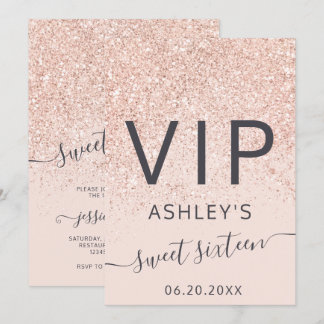 Rose Gold Glitzer Typografie rosa VIP Sweet 16 Einladung
