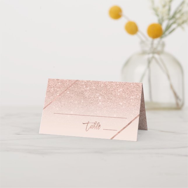 Rose Gold Glitzer Typografie rot Rosa Hochzeit Platzkarte (Vorderseite)