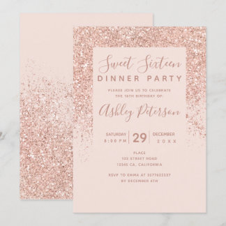 Rose Gold Glitzer Typografie rot Rosa Sweet 16 Einladung