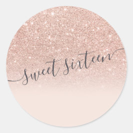 Rose Gold Glitzer Typografie rot Rosa Sweet 16 Runder Aufkleber