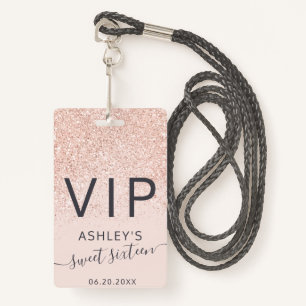 Rose Gold Glitzer Typografie rot Sweet 16 VIP Ausweis