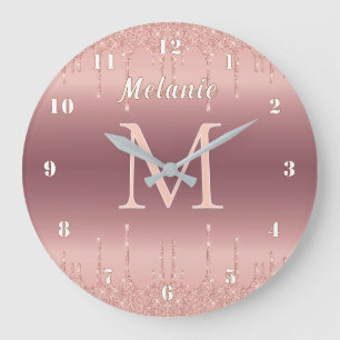 Rose Gold Glitzer Uhr mit Ihrem Namen und Buchstab