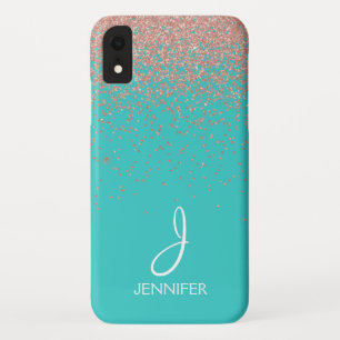Rose Gold Glitzer und Aquamarin Monogramm Case-Mate iPhone Hülle