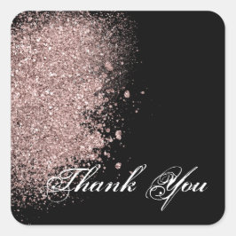 Rose Gold Glitzer und Black Danke Quadratischer Aufkleber
