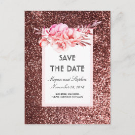 Rose Gold Glitzer und Blush Blume Save the Date Ankündigungspostkarte