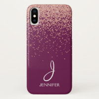 Rose Gold Glitzer und Burgund Mit Monogramm