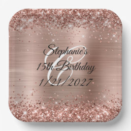 Rose Gold Glitzer und Foil 15. Geburtstag Pappteller