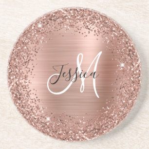 Rose Gold Glitzer und Foil Girly Glam Monogram Getränkeuntersetzer