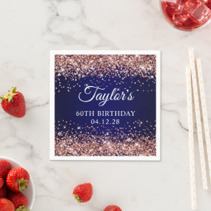 Rose Gold Glitzer und Navy Blue 60. Geburtstag Serviette