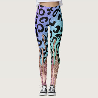 Rose Gold Glitzer und Regenbogen Leopard Print Yog Leggings