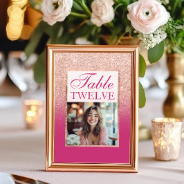 Rose Gold Glitzer und Rosa Ombre Sweet 16 Tischnummer