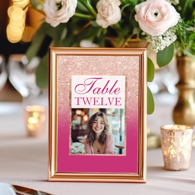 Rose Gold Glitzer und Rosa Ombre Sweet 16 Tischnummer (Rose Gold Glitter and Pink Ombre Sweet 16 Table Number)