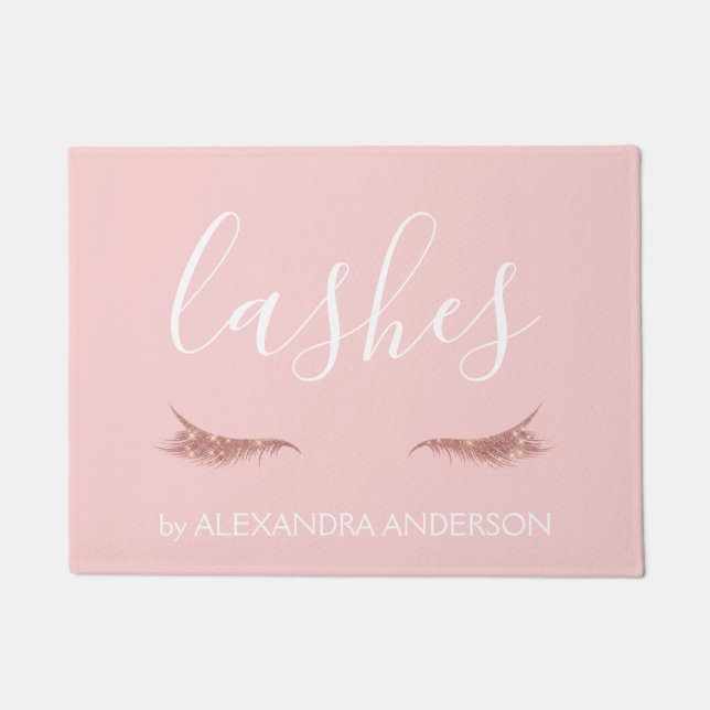 Rose Gold Glitzer und Sparkle Eyelash Extension Fußmatte (Vorderseite)