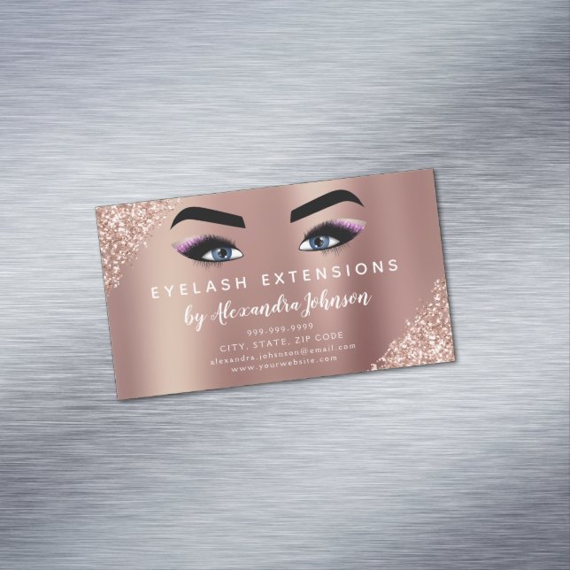 Rose Gold Glitzer und Sparkle Eyelash Extension Magnetische Visitenkarte (Beispiel)