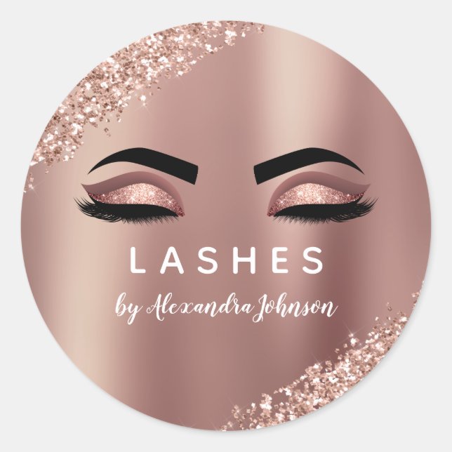 Rose Gold Glitzer und Sparkle Eyelash Extension Runder Aufkleber (Vorderseite)