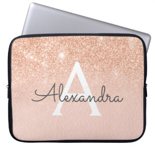 Rose Gold-Glitzer und Sparkle-Monogramm Laptopschutzhülle