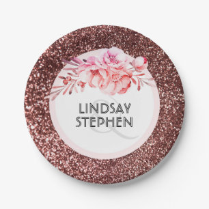 Rose Gold Glitzer und Vintage Blume Hochzeit Pappteller