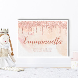 Rose Gold Glitzer Untername Kinderzimmer Poster