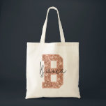 Rose Gold Glitzer Varsity Letter Monogram B Tragetasche<br><div class="desc">Diese wunderschöne und moderne Rose Gold Glitzer Uni Buchstabe B ist der perfekte Hintergrund,  um Ihren Namen in trendigem Skript-Schriftart für ein individuelles Design hinzuzufügen. Ideal für Sportarten,  Studentinnenverbindung große Schwestergeschenke,  oder als Brautparty Gunst wird sie für immer lieben. Glitzer Detail ist ein digital simulierter Effekt.</div>
