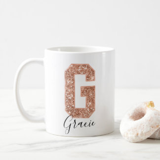 Rose Gold Glitzer Varsity Letter Monogram G Kaffeetasse