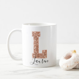 Rose Gold Glitzer Varsity Letter Monogram L Kaffeetasse