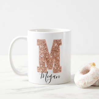 Rose Gold Glitzer Varsity Letter Monogram M Kaffeetasse
