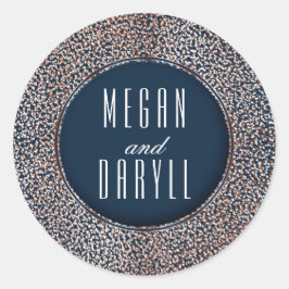 Rose Gold Glitzer Vintag Confetti Navy Hochzeit Runder Aufkleber