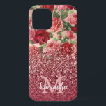 Rose Gold Glitzer Vintag Rosa Rosa Rosa Blüte Case-Mate iPhone Hülle<br><div class="desc">Chic, Elegant, Vintag, Rosa, Blassviolett Rot, Rose Blumenblume personalisierter Name und mit Monogramm Telefonzelle. Romantisches, mädchenhaftes Design mit Vintagem Blumenmotiv in Rosa, blassviolettem rote Rose und einem Gold in dunkler Rose und bordeauxfarbenem Glitzer. Sie können mit Ihrem Namen und monogramm initiale anpassen. Wenn Sie keine Personalisierung benötigen, können Sie diese...</div>