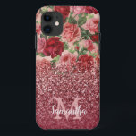 Rose Gold Glitzer Vintag Rosa Rosa Rosa Blüte Case-Mate iPhone Hülle<br><div class="desc">Chic, Elegant, Vintag, Rosa, Blassviolett Rot, Rose Blumenblume personalisierter Name und mit Monogramm Telefonzelle. Romantisches, mädchenhaftes Design mit Vintagem Blumenmotiv in Rosa, blassviolettem rote Rose und einem Gold in dunkler Rose und bordeauxfarbenem Glitzer. Sie können mit Ihrem Namen und monogramm initiale anpassen. Wenn Sie keine Personalisierung benötigen, können Sie diese...</div>