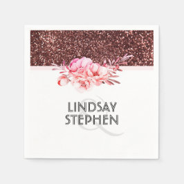 Rose Gold Glitzer Vintage Blumenhochzeit Serviette